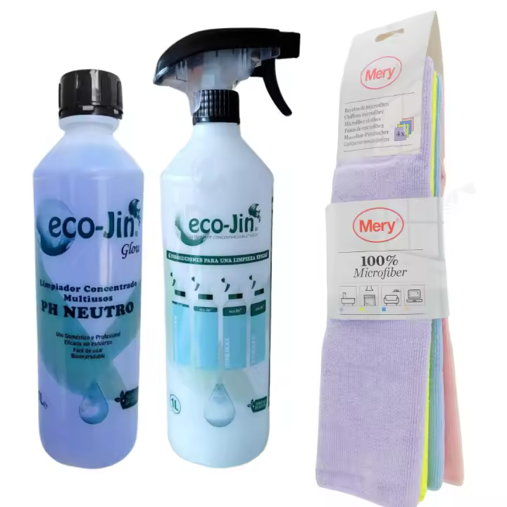 Ecojin 1 Litro con Aroma a Elegir + Pack de 4 Bayetas para Todas las Superficies – Limpiador Multiusos Sin Tóxicos: Quitamanchas, Desengrasante, Seguro para el Hogar y la Salud. Ecojin Original de Laboncler, Limpia y Brilla con Máxima Eficacia - 1