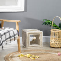 PawHut Túnel para Gatos de Interior Tubo de Juguete para Gatos Plegable con Múltiples Entradas Casetas de Sisal y Bola Colgante 98x30x30 cm Crema - details 5