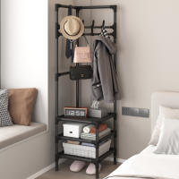 LUTODY - Perchero de pie, Zapatero, Compacto de varios niveles, Organizador esquinero de prendas y zapatos, Vertical, Tubo metal, Vestidor portátil para recibidor, Entrada auxiliar, Sala de estar, Salón, Ligero y resistente - details 2