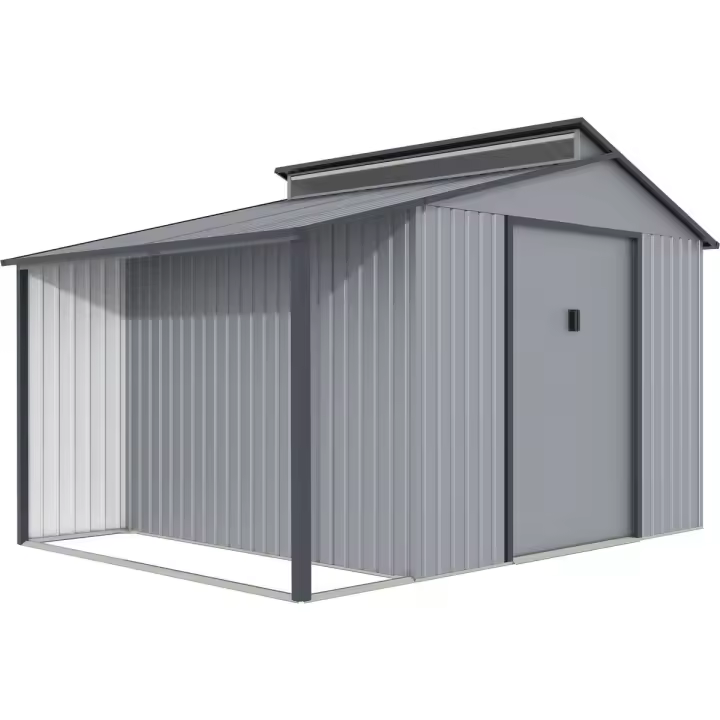 Caseta de metal con pergola "Madras" - 9.12 m² - Gris - 1