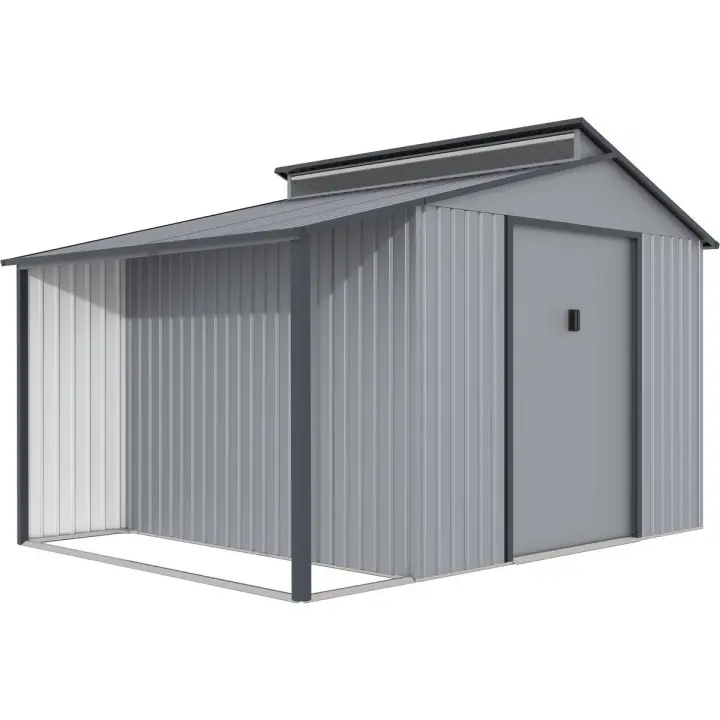 Caseta de metal con pergola "Madras" - 9.12 m² - Gris - 1