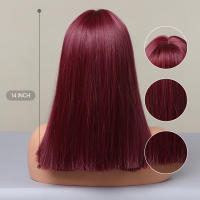 Pelucas Sintéticas De Bob Corto Para Mujer HENRY MARGU Rojo Tinto Vino Con Franja Resistente Al Calor Para Cosplay Fiesta Lolita - details 3