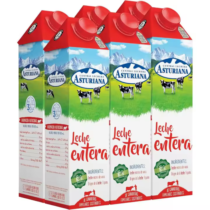 Central Lechera Asturiana Leche Entera, 6 x 1 L - 1