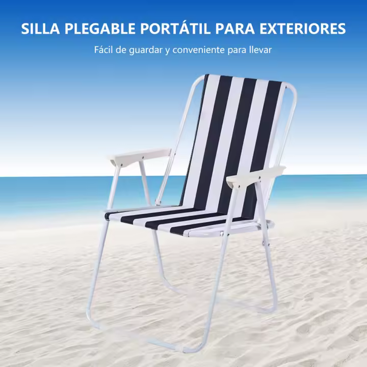 Silla plegable de rayas para exteriores y playa, con dimensiones de 40*50*73 cm. Ideal para viajes a la playa, vacaciones en la costa, acampar en el parque. Es plegable y cuenta con diseño ergonómico. - 1