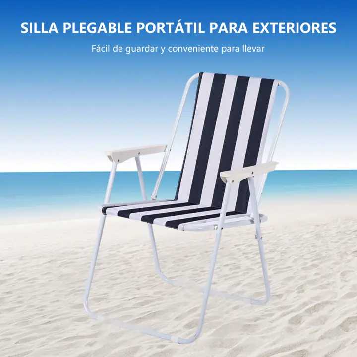 Silla plegable de rayas para exteriores y playa, con dimensiones de 40*50*73 cm. Ideal para viajes a la playa, vacaciones en la costa, acampar en el parque. Es plegable y cuenta con diseño ergonómico. - 1