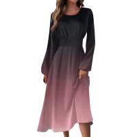 Vestido De Mujer Estilo Vintage Elegante Con Estampado Gradiente Cuello Redondo Manga Larga Ajustado Vestido De Otoño Moda Nueva - details 2