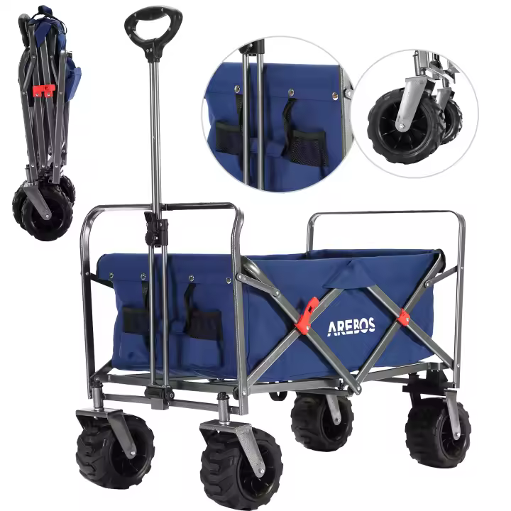 AREBOS Carro de Mano Plegable - carga 100 kg - Carrito Playa - con Barra telescópica para Empujar - Ruedas giratorias de 360° - 1