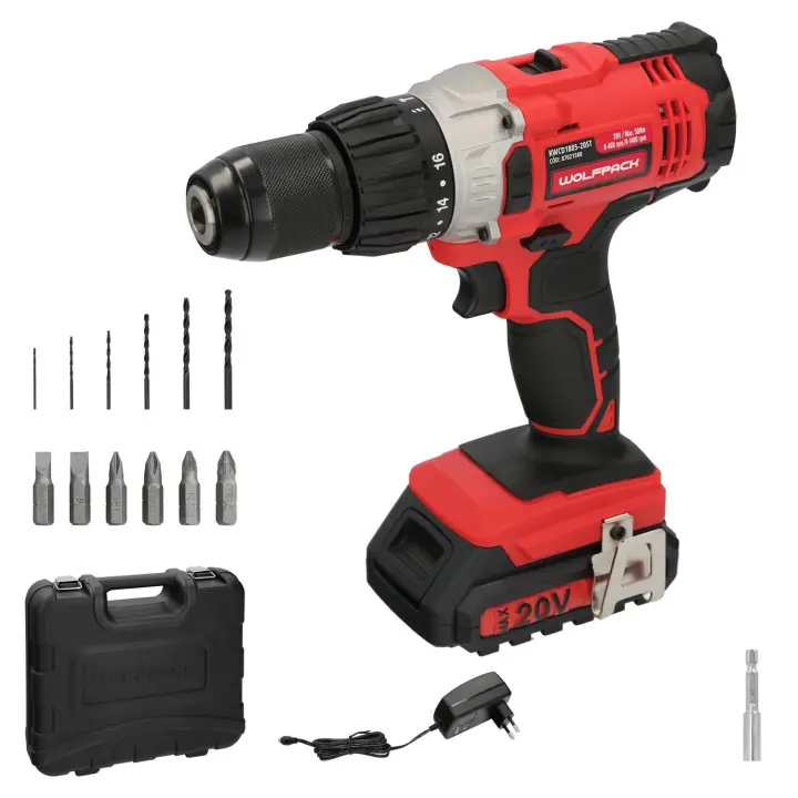 Taladro atornillador 20 v. con 2 velocidades y percutor. bateria 2 ah. par apriete 50 nm. - 1