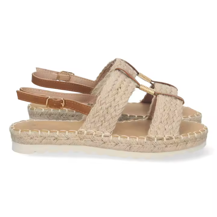 Davinia Shoes Sandalia Plana para Mujer, Comoda, Forrada de Yute, Doble Pala, Talon Abierto, y Cierre de Hebilla, Primavera Verano 2023 Shoes&Blues.es 2FB-2181-Apricot - 1