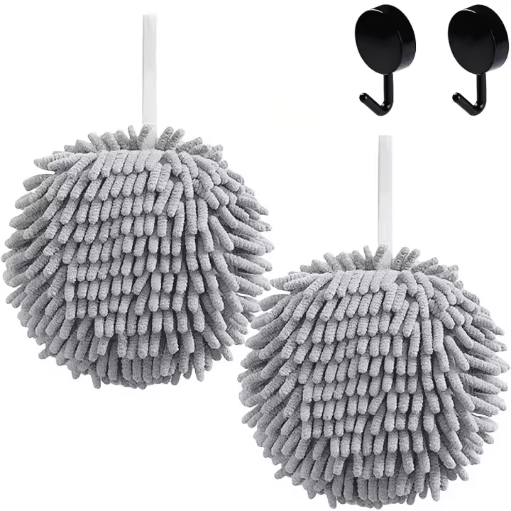 2PC Pelota De Toalla Para Secar Manos Con 2 Gancho Super Absorbente Microfibra Suave Para Baño Y Cocina Suministros De Salud - 1