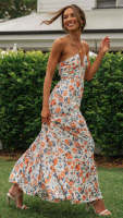 Vestido Maxi Bohemio De Verano Para Mujer En Chiffon Floral Sin Mangas Cuello En V A-Line Largo Con Espalda Descubierta Y Volante - details 21