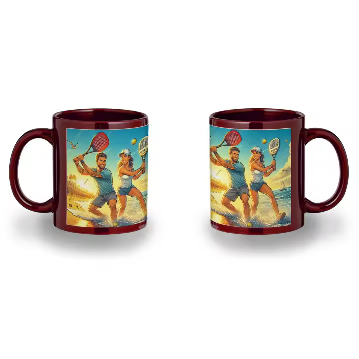 MERCHANDMANIA TAZA COLOR NEGRO RECUADRO juego padel raquetas amigos deporte playa color mug - 1