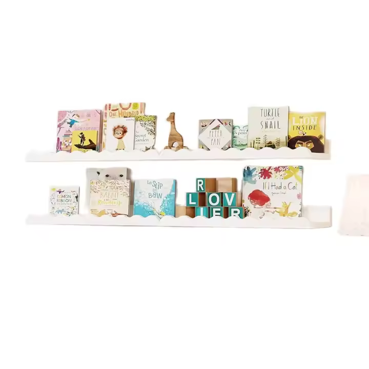 Estante Flotante De Madera Blanca Con Ondas Para Dormitorio Organizador De Juguetes Y Libros Decoración De Pared Para Niño Y Adulto Estilo Moderno Montado En La Pared - 1
