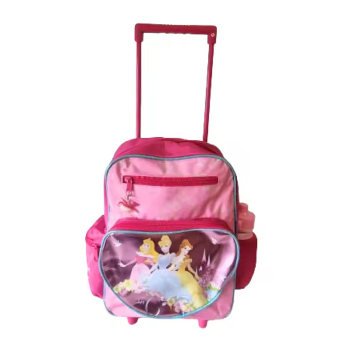 Princesas Disney, Mochila Carro Princesas Disney, Trolley Princesas Disney, Mochila Carrito, Mochila con Ruedas Princesas Disney + Botella,  Niña, Infantil, Color Rosa, Dimensiones: mochila: 33 x 24 x 8 cm, con carrito: 56 x 24 x 12 cm. Kiglam - 1