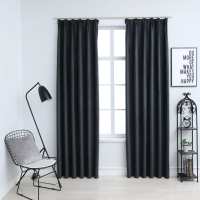 vidaXL Cortinas Opacas con Ganchos 2 Piezas 140x175 cm Crudo Casa Hogar Color Blanco crudo,  Óxido,  Gris y mas - details 4