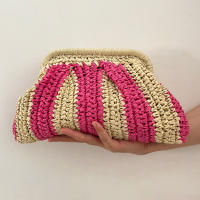 Bolso De Noche Hecho a Mano De Paja Bolso De Mano Estilo Casual Con Patrón Rayado Bolsa De Viaje Para Fiesta Y Vacaciones - details 4