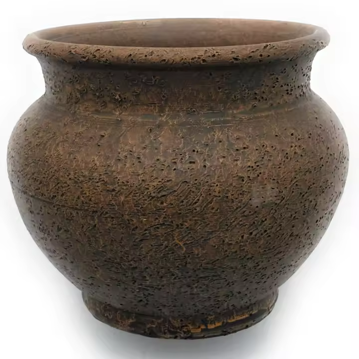 Maceta artesanal de barro rustica centro redondo exterior e interior 18 x 15 cm - 1