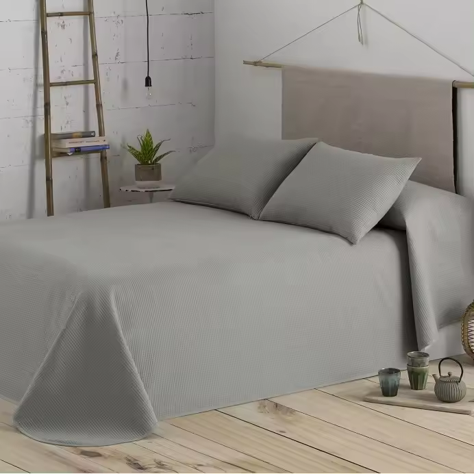 DHESTIA HOME Colcha Bouti Verano Nido Abeja Lavado Piedra Menta Dhestia Home - Elegante Patrón Celdas - Suave Polialgodón - Ideal para Verano y Entretiempo - Incluye Funda Cojín - 1
