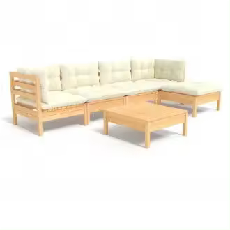 VIDAXL conjunto de sofás con mesita para jardín en pino de 6 piezas madera y blanco crema - 1