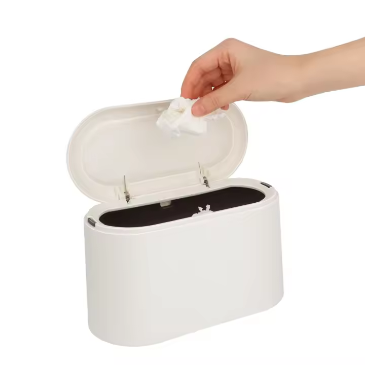 Mini papelera de escritorio para botas de reciclaje de mesa, papelera con tapa de resorte, papeleras de diseño pequeño, para baño, oficina, hogar, 22*11*13cm - 1