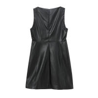 Vestido PU De Mujer Chic Negro Con Cierre De Cremallera En La Espalda Y Cuello Redondo Sin Mangas Estilo Slim Para Fiesta Y Club - details 5