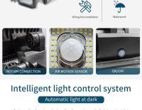 Luz Solar Exterior 300 LED Con Sensor De Movimiento Luz De Jardín Impermeable Ajustable Lámpara De Pared Para Patio - details 2