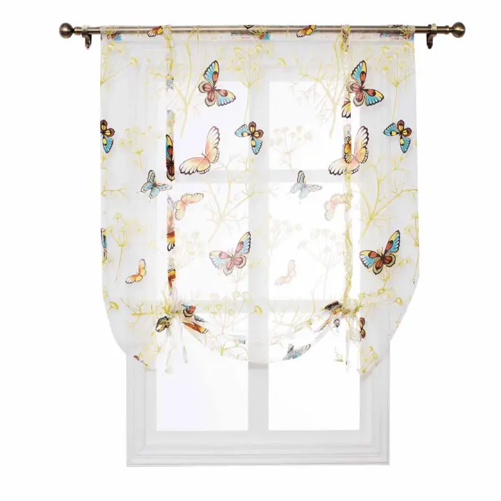 Cortina de Ventana para baño, Cocina, cortinas de Tul florales Romanas (80*120cm) - 1