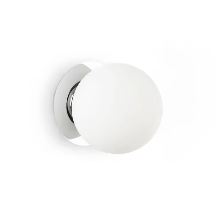ALPINALUZ Aplique de pared "Aria" – Estilo moderno en metal de disco efecto espejo con esfera de cristal blanco opaco , E27 - 1