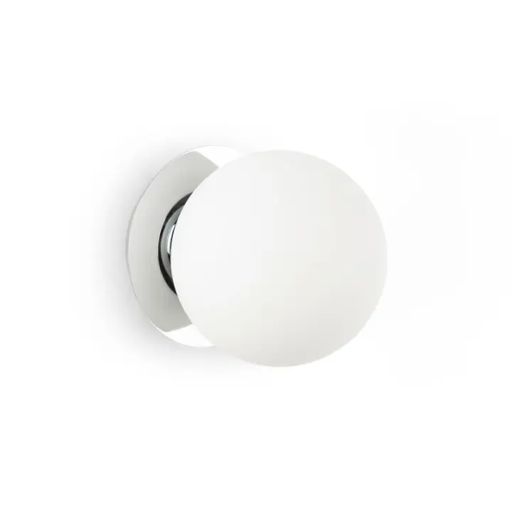 ALPINALUZ Aplique de pared "Aria" – Estilo moderno en metal de disco efecto espejo con esfera de cristal blanco opaco , E27 - 1