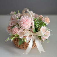 Cesta De Paja Tejida Con Flores Para Almacenamiento Cesta De Novia De Flores Hecha a Mano Para Decoración De Hogar Y Bodas - details 3