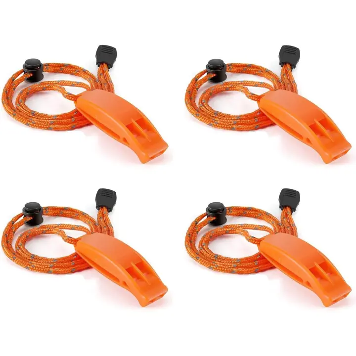 Silbato de supervivencia, silbato de emergencia portátil con cordón reflectante ajustable, silbato de emergencia de seguridad con cordón para actividades al aire libre (paquete de 4) - 1