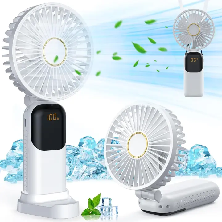 Mini ventilador portátil, 5 velocidades, carga USB, base, silencioso, plegable (blanco) - 1