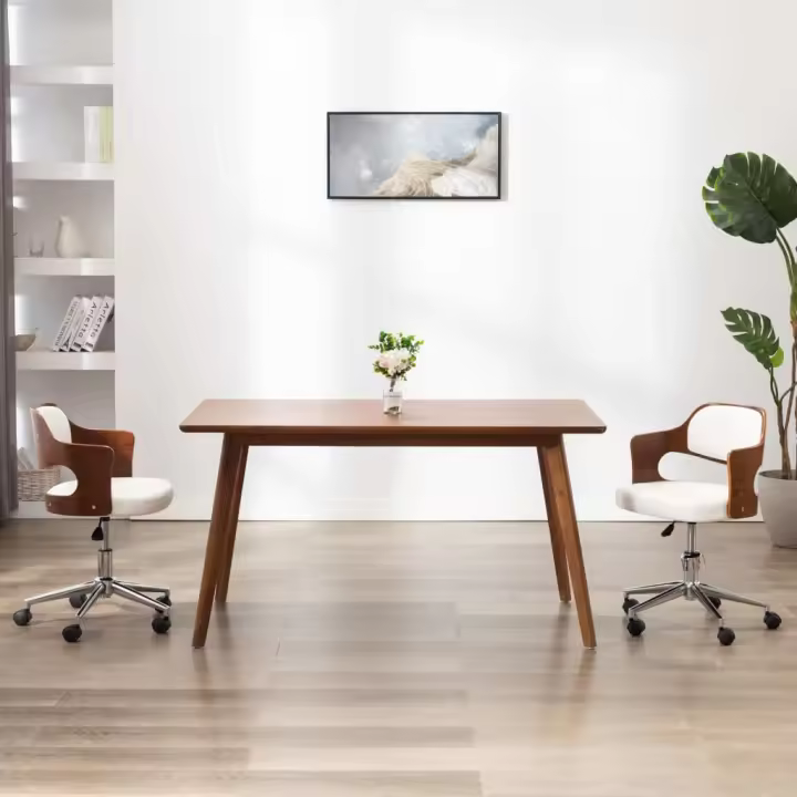vidaXL Silla comedor giratoria madera curvada cuero sintético blanco - 1