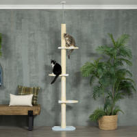 PawHut Árbol para Gatos del Suelo al Techo 220-260 cm Altura Ajustable Torre para Gatos con 3 Plataformas Poste Escalador de Sisal y Bola para Jugar 47x34x220-260 cm Amarillo - details 1