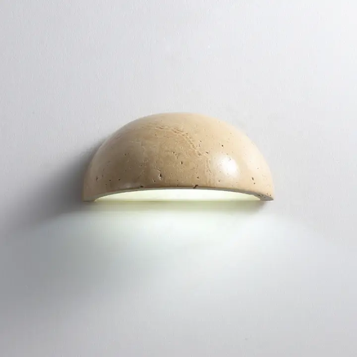 Lámpara De Pared Semi-Circular De Piedra Artística En Color Amarillo Travertino Con Luz LED Ahorradora De Energía Para Decoración De Dormitorio Y Pasillo - 1