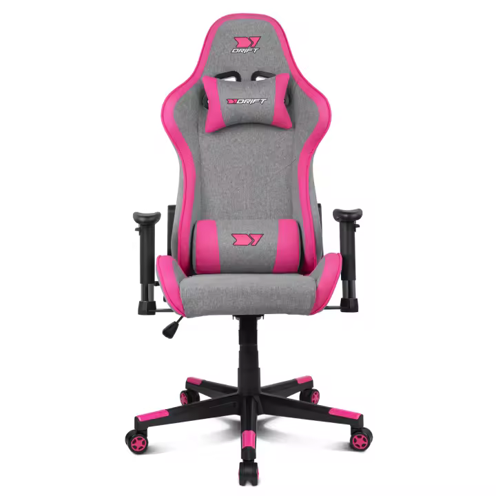 DRIFT GAMING DR90- Silla Profesional, Tejido Fabric, reposabrazos 2D, Base Nylon Reforzada, pistón Clase 4,inclinación, cojin Lumbar/Cervical, Gris/Rosa - 1