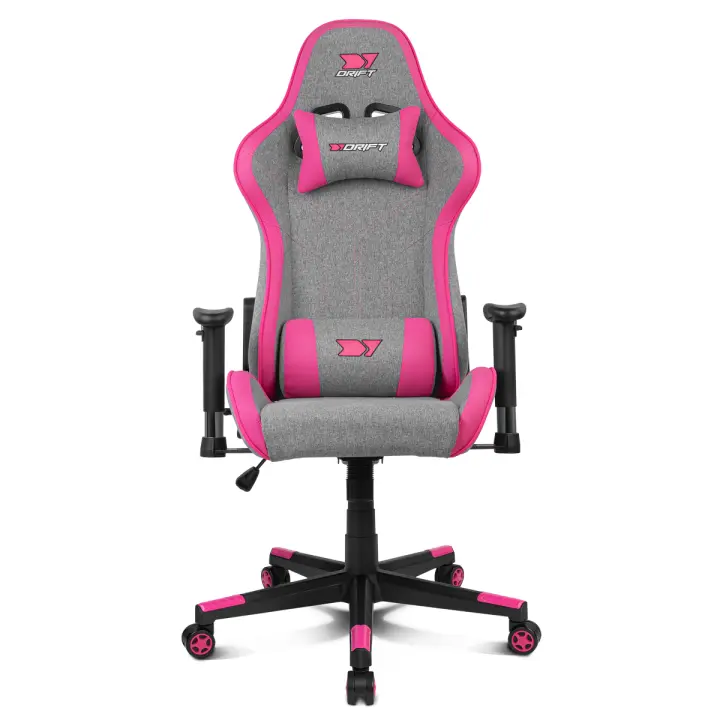 DRIFT GAMING DR90- Silla Profesional, Tejido Fabric, reposabrazos 2D, Base Nylon Reforzada, pistón Clase 4,inclinación, cojin Lumbar/Cervical, Gris/Rosa - 1