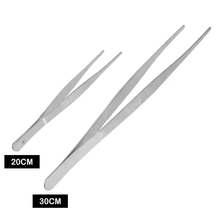 Pinzas De Acero Inoxidable Para Jardín Y Cocina Herramienta De Barbecue Longa Pinza De Alimentos Sin Dientes Y Doble Fuerza - 1