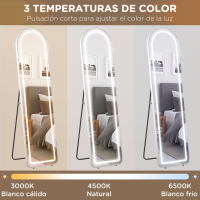HOMCOM Espejo de Cuerpo Entero con Luces LED 150x40 cm Espejo de Pie o de Pared con Marco de Aleación de Aluminio Iluminación de 3 Colores Función de Memoria y Táctil Inteligente Plata - details 5