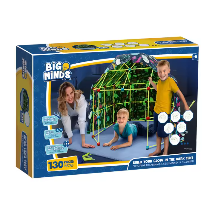 Cabaña Infantil para Niños - Big Minds  Construcciones Niños 130 Piezas, Brilla en la Oscuridad, Infinitas Formas de Juego, Ideal para Niños de 5 Años  Casita de Juguete Exterior  Cabañas para Niños en Camping y Senderismo  Tents - 1