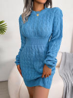 Vestido De Suéter De Punto Para Mujer Otoño Invierno Casual Manga Larga Colores Negro Blanco Azul Ajustado Cuello En V - details 7