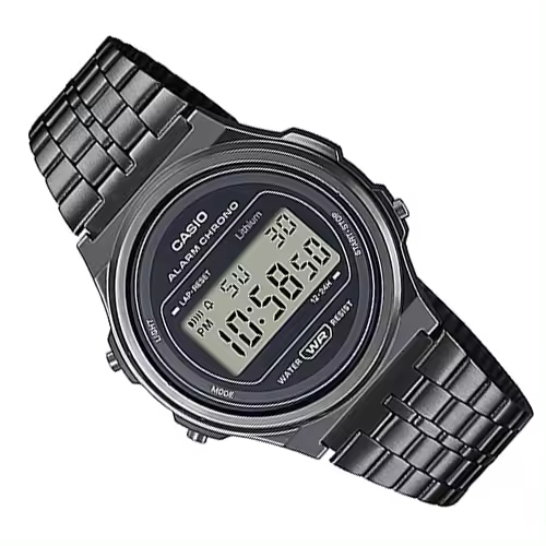 Reloj joven unisex Casio A171WEGG-1A baño de iones alarma cronómetro luz correa acero - 1