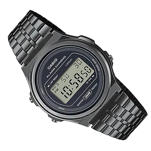 Reloj joven unisex Casio A171WEGG-1A baño de iones alarma cronómetro luz correa acero - 1