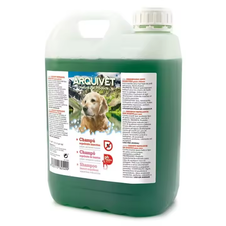 Champú para Perros Repelente Insectos 5L Prevención Pulgas Garrapatas Parásitos Arquivet - 1