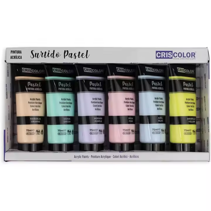 Set de Pintura Acrilica de 6 Colores para lienzos y Manualidades, Surtido, 75 ml (Paquete de 6), Pintura para  Arte, Pintura Acrilica Pack de 6 Colores - 1