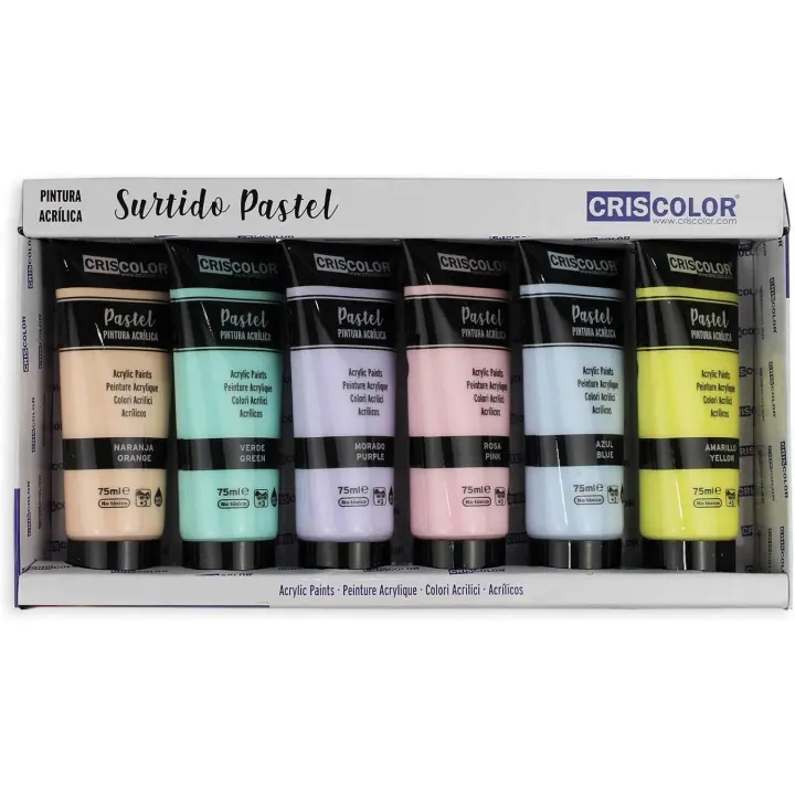 Set de Pintura Acrilica de 6 Colores para lienzos y Manualidades, Surtido, 75 ml (Paquete de 6), Pintura para  Arte, Pintura Acrilica Pack de 6 Colores - 1