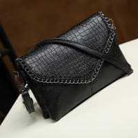 Bolso De Hombro Para Mujer Estilo Casual Cuero PU Negro Con Cadena Y Estampado De Piedra Bolso Monedero De Moda 2024 - details 1