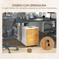 HOMCOM Cajonera de Oficina Mueble Archivador con 4 Ruedas 2 Cajones 2 Barras Colgantes Cerradura y 2 Llaves para Tamaño A4 Carta para Estudio Salón 42x40x60 cm Blanco y Natural - details 2