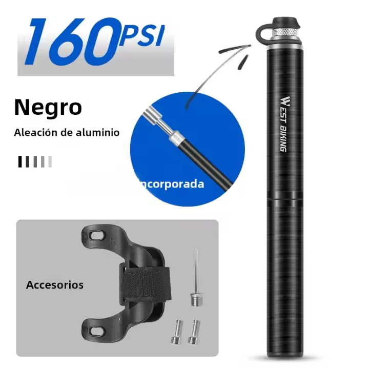 Pump De Bicicleta Portátil West Biking 160PSI Alta Presión Con Tubo De Aluminio Inflador De Ruedas MTB Y Carretera Para Valvulas Schrader Presta - 1