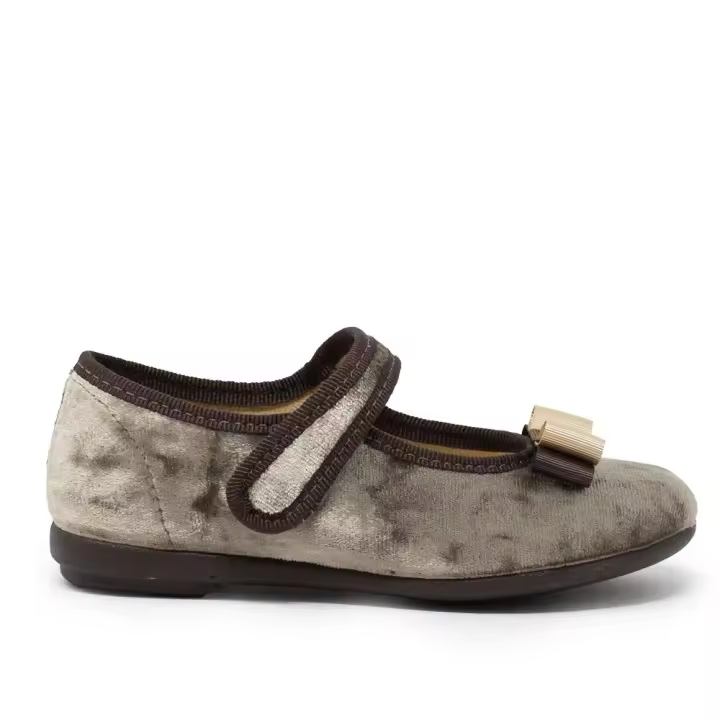 VULLADI 6422-366 Zapatos vestir niña 33387 24I MERCEDES VELCRO TERCIOPELO TAUPE - 1